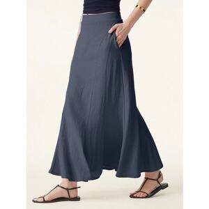 OGL Cotton Linen Pull On Midi Skirt Sz Large Smoky Navy Minimal Mermaid Hem NWT